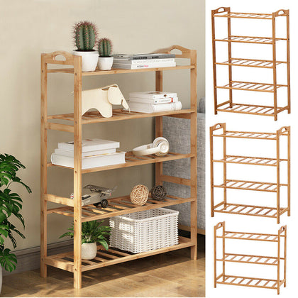3 4 5 Tier Bamboo Shoe Rack Organiser Wooden Storage Shelves Stand Shelf Unit