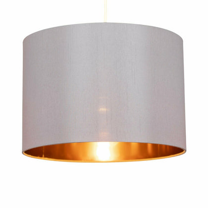 Grey and Copper Faux Silk Easy Fit Ceiling Light Shade 25cm Drum Pendant