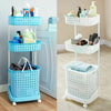 3 Tier 4 Wheeled Multi Purpose Laundry Hamper Basket Storage Cart Organiser (Blue)