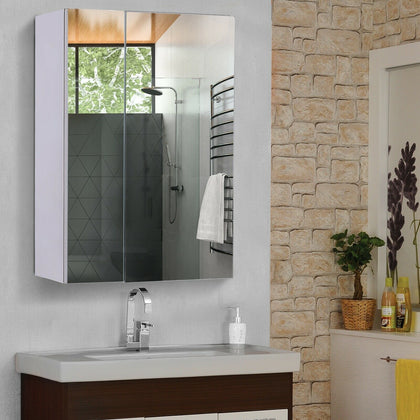 HOMCOM Stainless Steel Bathroom Double Doors Mirror Storage Cabinet 430mmW