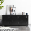Black Sideboard 3 Door Cupboard Modern Metal Storage Cabinet TV Stand ww/ Wheels