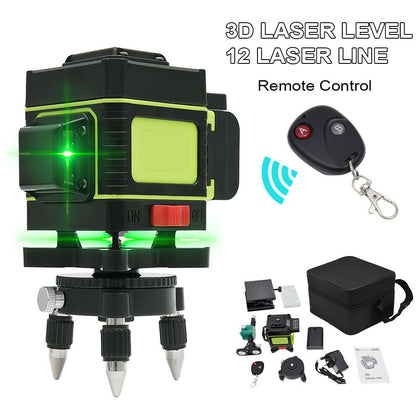 12 Line Laser Level Green Self Leveling 3D 360° Rotary Cross Measure Tool Kit UK