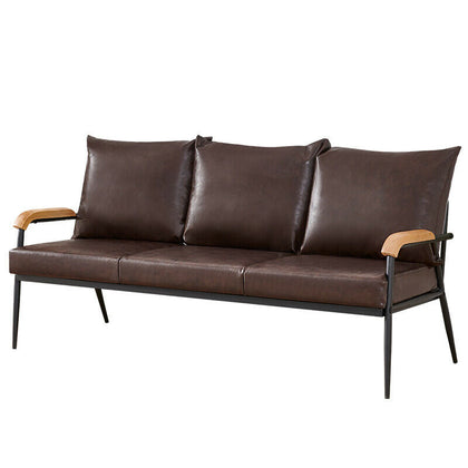 Deep Brown Faux Leather Sofa Armchair 3 Seaters Metal Legs Living room