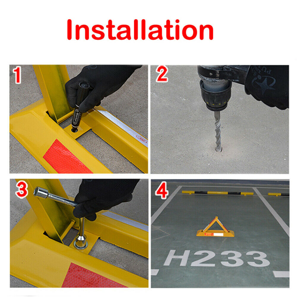 HEAVY DUTY FOLDING AUTO PARKING BARRIER BOLLARD SECURITY CAR PARK POST LOCK SET