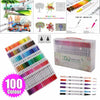 100 Colour Dual Tip Brush Pens w/Fineliners Art Markers Drawing Kids Girls Gift
