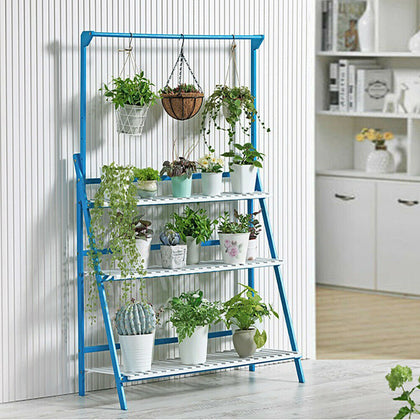 3 Tier Folding Wood Plant Stand Flowerpot Hanging Holder Step Rack Display Shelf