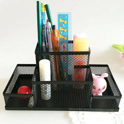 Cube Mesh Style Pen Pencil Ruler Holder Desk Stationery Storage Organizer Black