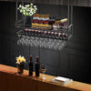 Ceiling-Mounted Bar Wine Rack Wine Glass Hanging Rack 46.9x11.8in Black