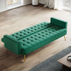 Green 3 Seater Sofa Bed Luxury Velvet Nonwoven New Foam Contrast Gold Metal Legs