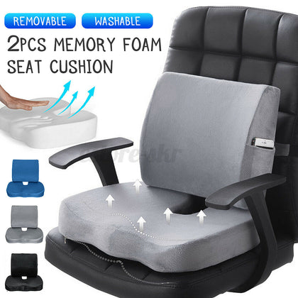 Memory Foam Seat Lumbar+Back Support Set Orthopedic Coccyx Pain Relief Cushion