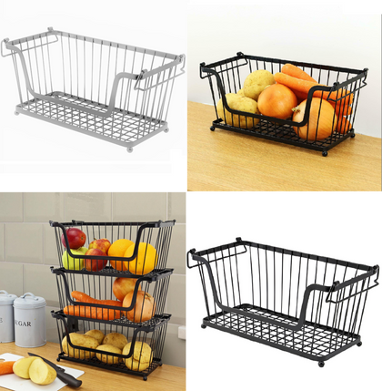 Metal Wire Vegetable Fruit Storage Kitchen Toilet Stackable Caddy Basket Rack