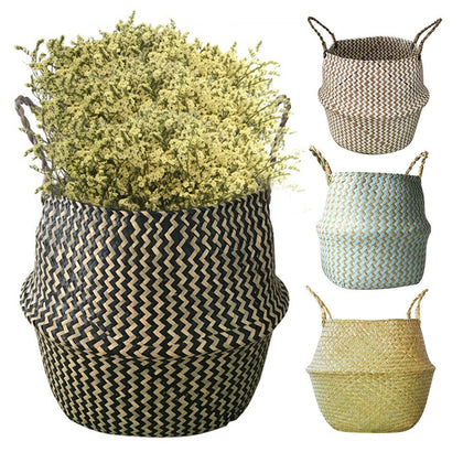 Foldable Seagrass Belly Basket Flower Plant Storage Wicker Basket Home Decor UK