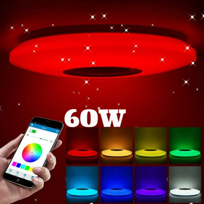 RGB LED Ceiling Light Bluetooth Speaker Music Lamp Dimmable APP Remote Round 60W