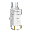 Tall Narrow White High Gloss Chest of 5 Drawers with Mirror - Valencia VLC009A