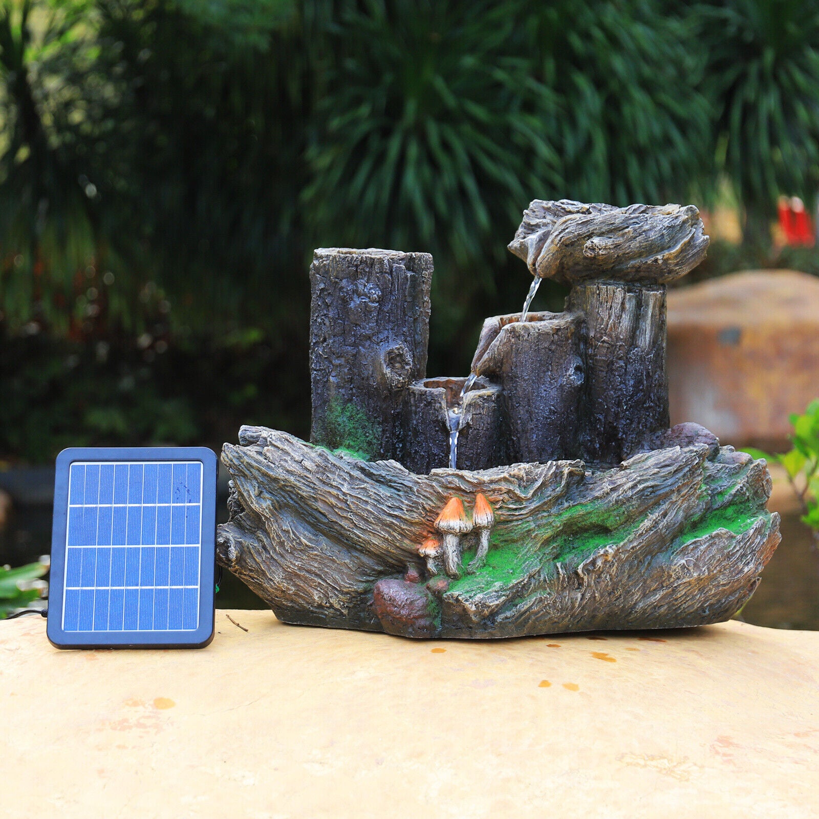Garden Solar Water Feature LED Light Fountain Outdoor Resin Statue Orn