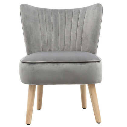 Grey Velvet Scallop Oyster Back Armchair Wing Back Accent Tub Chair Lounge Sofa
