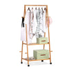 Bamboo Clothes Rail Rack Garment Hanging Display Coat Storage Shelf Stand Wheels
