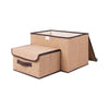 2 Pcs Folding Beige Cloth Basket Fabric Storage Box With Lid Home Organizer