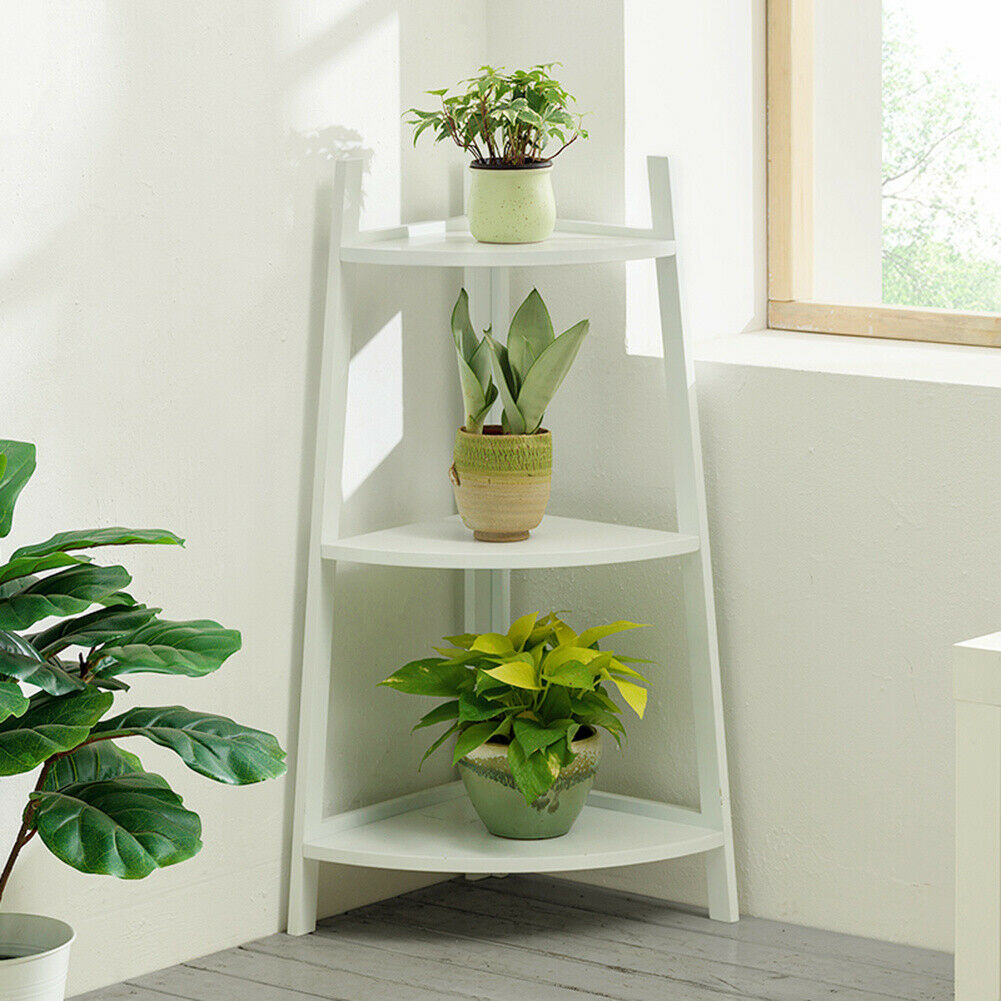 Bamboo Wooden Corner Storage Shelf Rack Ladder Shelving Unit Display Plant Stand