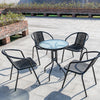 Round Glass Dining Table Outdoor Patio Bistro Set 2/4 Rattan Stacking Chairs