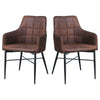 2 Pcs Brown/Grey Armchairs Dining Chairs Faux Leather Padded Dining Room Vintage