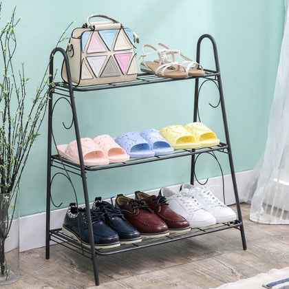 3 Tier Metal Wire Shoe Rack Ladder Shelf Organizer Plant Flower Pot Holder Stand