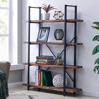 Industrial Bookcase Rustic Shelf Unit Metal Storage Display Cabinet Wood Shelves