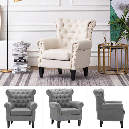Chesterfield Button Wingback Fabric Armchair Studs Chair Orthopedic Luxury Seat