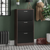 Shoe Cabinet 3 Drawer Walnut & Black Wood Cabinet Rack Hallway Organiser Unit