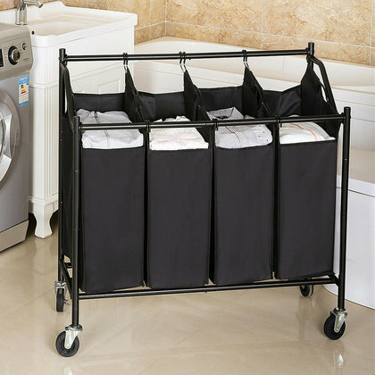 4 Bag Laundry Sorter Cart Hamper Basket Rolling Clothes Bin Trolley on Wheels