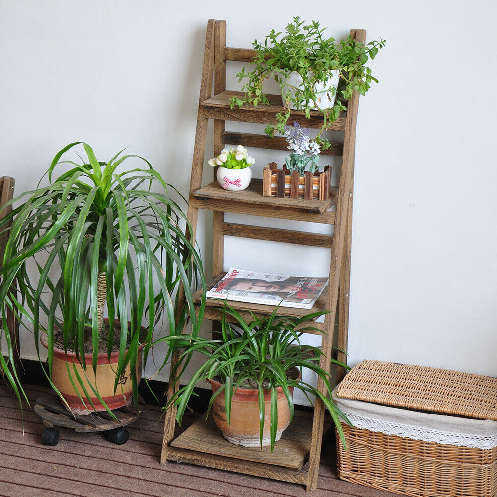 Folding 4 Tier Plant Flower Pot Shelf Stand Bookcase Storage Display Ladder