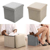 LARGE LINEN FOLDING STORAGE OTTOMAN POUFFE SEAT FOOT STOOL STORAGE BOX GREY