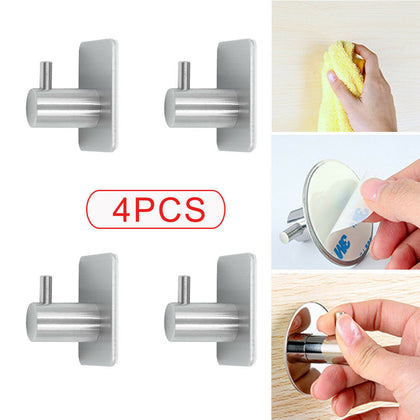 Self Adhesive Hooks Stainless Steel Strong Sticky Stick on Wall Door 4PCs UK