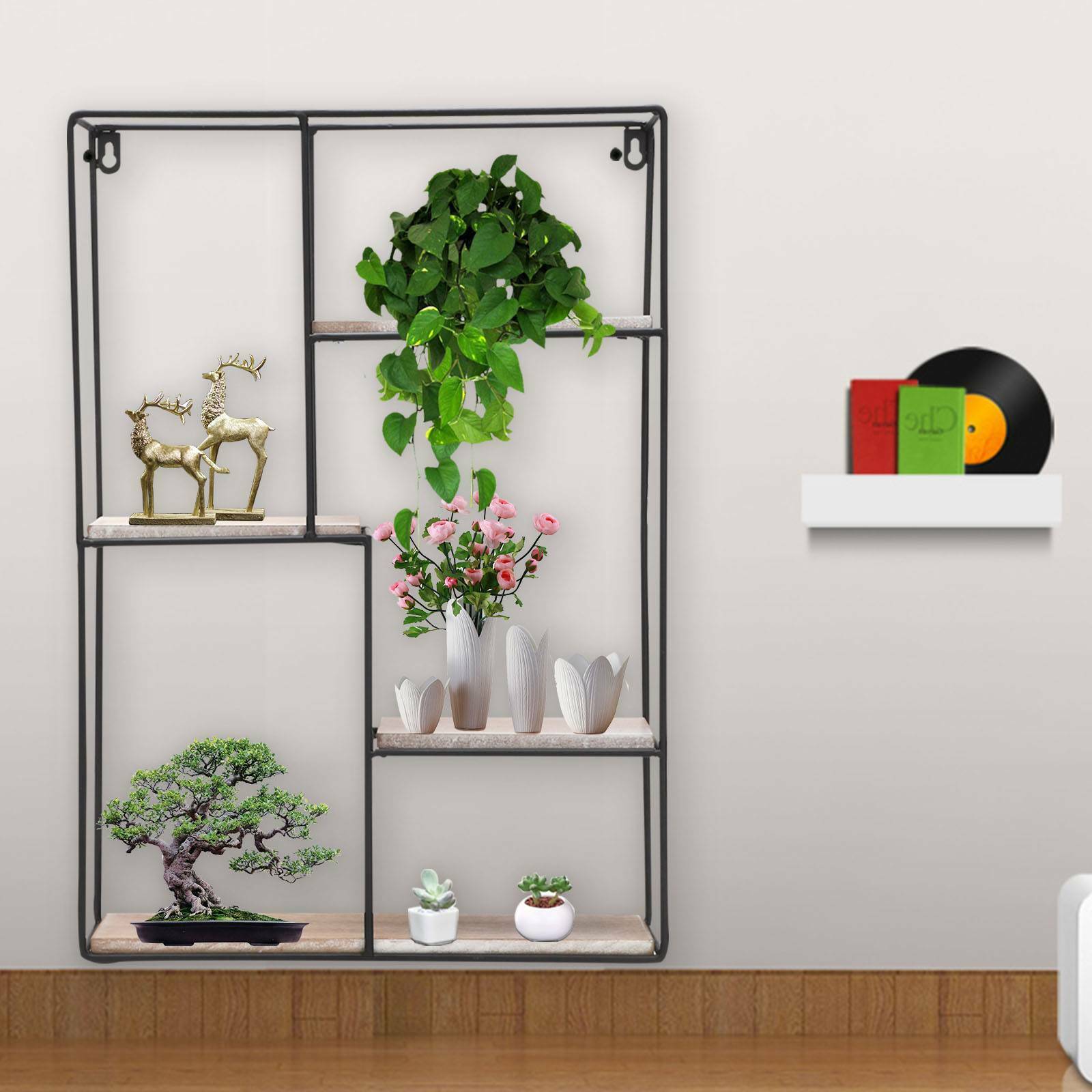 Modern Metal Wire Wall Shelf Storage Home Office Decor Floating Flower Shelve