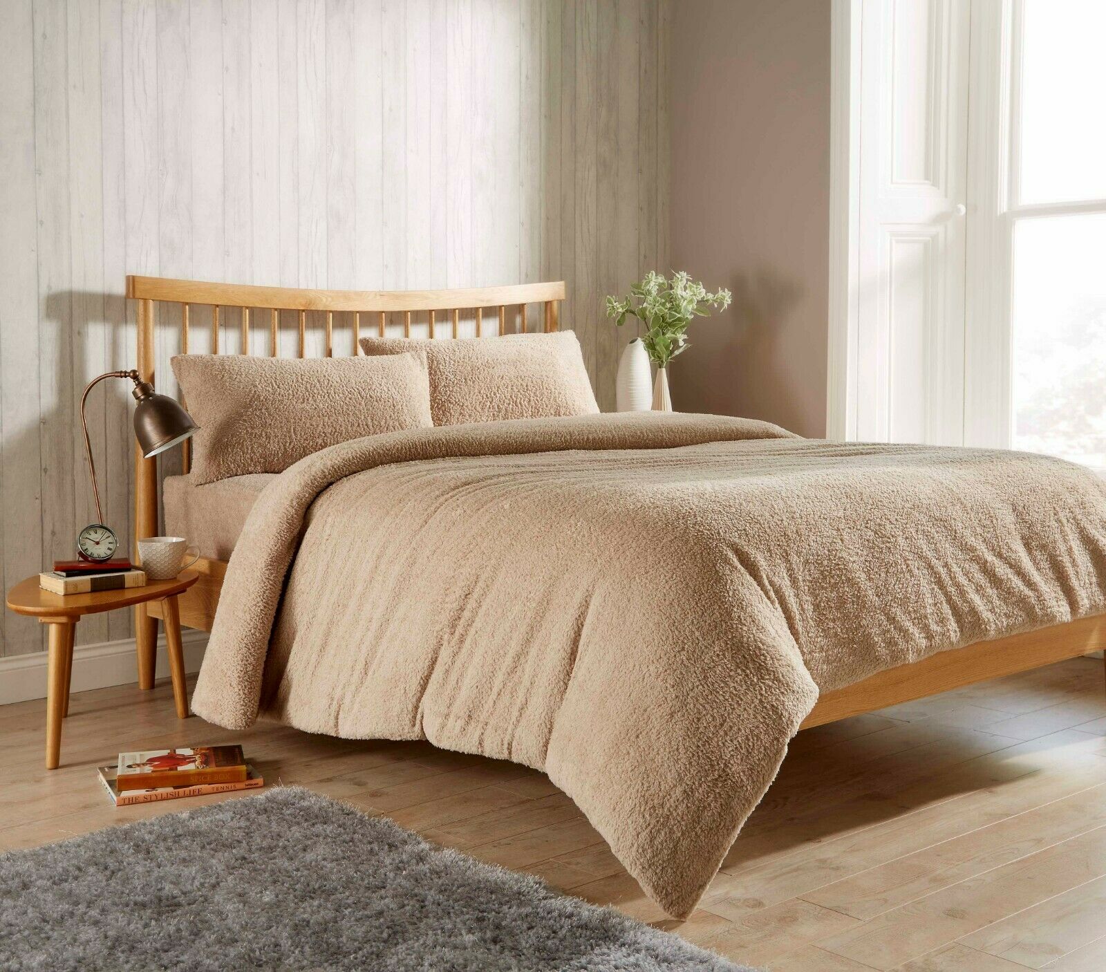 Teddy Bear Fleece Duvet Cover Set,Fitted Sheet, Pillow Case,Soft Warm & Cozy
