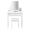 White Wooden 4 Drawers Dressing Table With Mirror USB LED Light Bedroom Furnitur