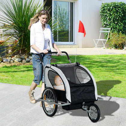 HOMCOM 2 in 1 Child Jogger Stroller Bike Trailer for Kids 2 Seater Black & white