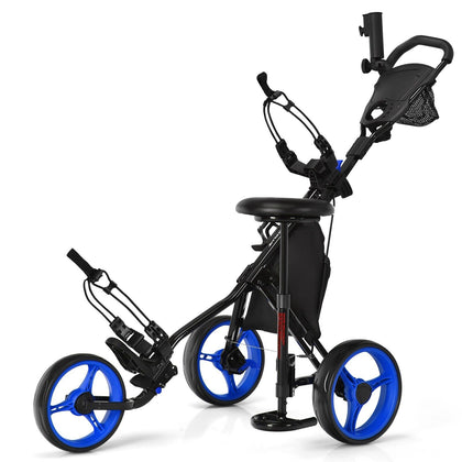 3 Wheels Golf Push Cart Golf Pull Trolley 4 Height Positions W/ Umbrella Holder