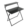 85cm Black Folding Writing Desk Metal Frame Home Office Workstation 2 Tier Shelf