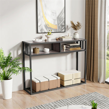 3Tier Industrial Console Table w/ Storage Shelf Narrow Dressing Desk for Hallway
