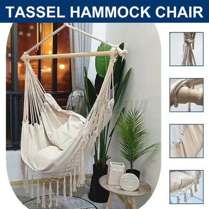 Hanging hammock Rope Swing Chair Macrame Hammock Seat Indoor With.2 Pillows