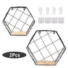 2x Hexagon Metal Wire Wall Shelf Home Decor Storage Floating Shelf w/ Wood Board