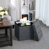 UK GREY LARGE LINEN FOLDING STORAGE OTTOMAN POUFFE SEAT FOOT STOOL STORAGE BOX