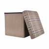 Folding Storage Ottoman Linen Look Plaid Check Fabric Stool Footstool Toy Box