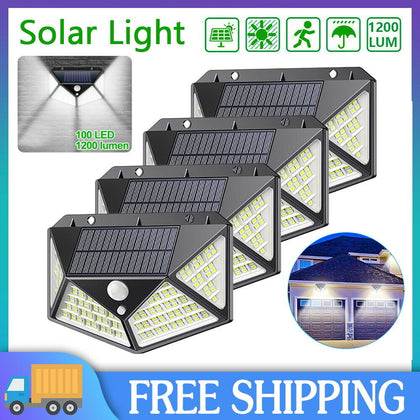 4X Solar Powered 108LED PIR Motion Sensor Security Garden Outdoor Wall Light
