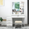 Modern Dressing Table Makeup Desk w/4 Drawer&Sliding Mirror Stool White Bedroom