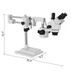 3.5X-90X Simul-Focal Zoom Trinocular Stereo Microscope Dual Arm Boom Stand