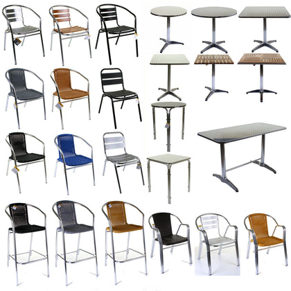 Aluminium Chrome Bistro Table Square Round Stacking Chair Cafe Outdoor Furniture