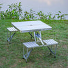 Portable Aluminum Table and Bench Sets 4 Seat Camping Dining Picnic w/Carrying