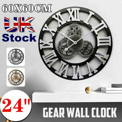 Wall-Clock Gear Horologe Numeral Wooden Living-Room Retro Vintage European-Style
